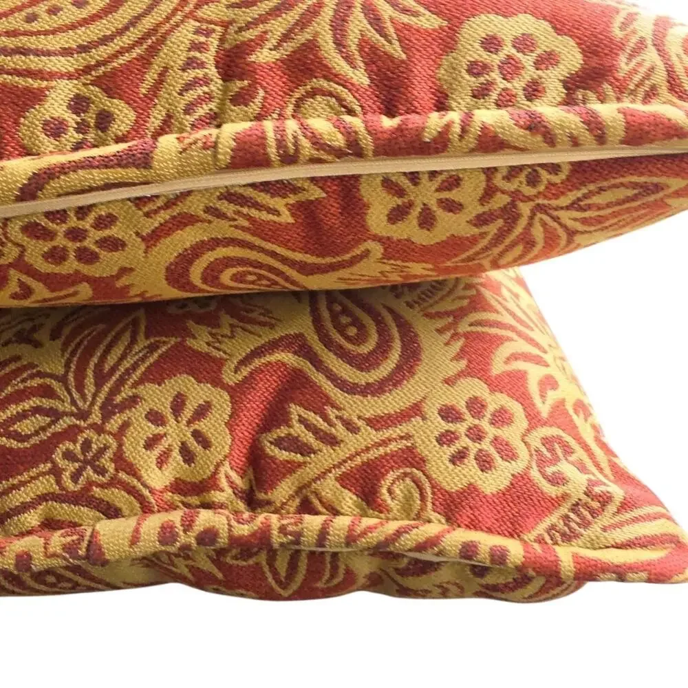 Burnt Orange Rust Gold Pillow Set 2pk Jacquard Paisley 16